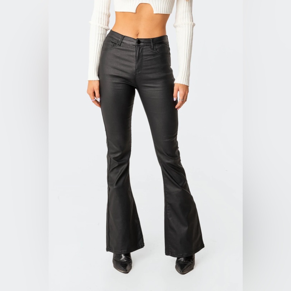 Edikted Luna Faux Leather Flare Pants